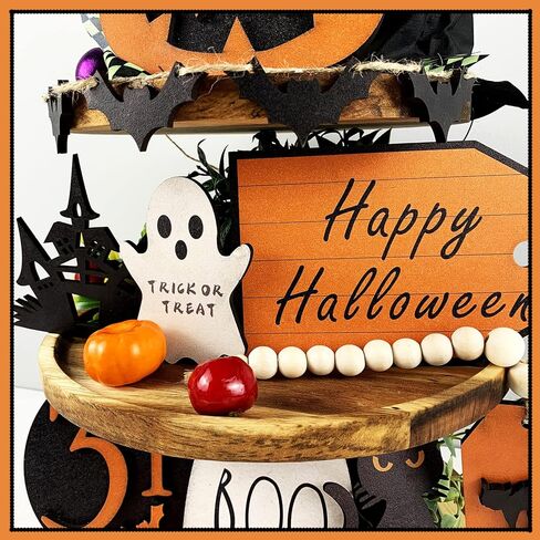 Halloween Decorations -10 Pcs Halloween Tiered Tray Decor Set, Boo Happy Halloween Signs, Cute Pumpkin, Ghost, Cat Crafts Decor, Farmhouse Tier Tray Decor Items for Room Table Home Party Favors in Saudi Arabia