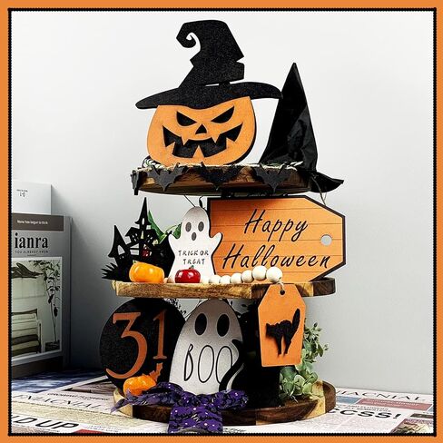 Halloween Decorations -10 Pcs Halloween Tiered Tray Decor Set, Boo Happy Halloween Signs, Cute Pumpkin, Ghost, Cat Crafts Decor, Farmhouse Tier Tray Decor Items for Room Table Home Party Favors in Saudi Arabia
