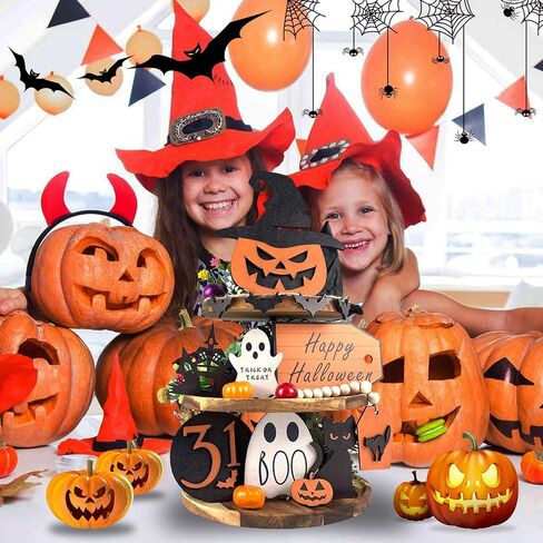 Halloween Decorations -10 Pcs Halloween Tiered Tray Decor Set, Boo Happy Halloween Signs, Cute Pumpkin, Ghost, Cat Crafts Decor, Farmhouse Tier Tray Decor Items for Room Table Home Party Favors in Saudi Arabia