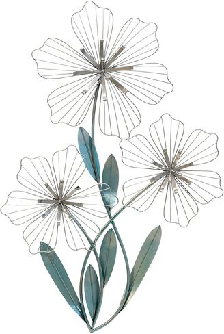 ديكور حائطي ثلاثي الزهور SHD0198 من ستراتون لديكور المنزل 18.50 عرضًا × 1.38 عمقًا × 30.00 ارتفاعًا، فضي وأزرق in Kuwait