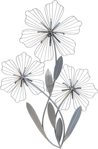 ديكور حائطي ثلاثي الزهور SHD0198 من ستراتون لديكور المنزل 18.50 عرضًا × 1.38 عمقًا × 30.00 ارتفاعًا، فضي وأزرق in Kuwait