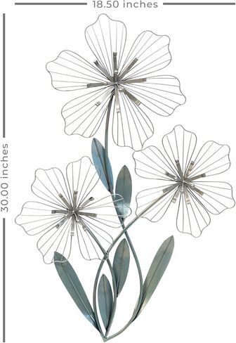 ديكور حائطي ثلاثي الزهور SHD0198 من ستراتون لديكور المنزل 18.50 عرضًا × 1.38 عمقًا × 30.00 ارتفاعًا، فضي وأزرق in Kuwait