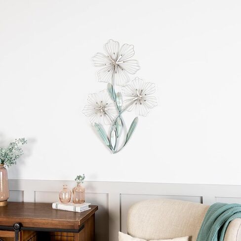 ديكور حائطي ثلاثي الزهور SHD0198 من ستراتون لديكور المنزل 18.50 عرضًا × 1.38 عمقًا × 30.00 ارتفاعًا، فضي وأزرق in Kuwait