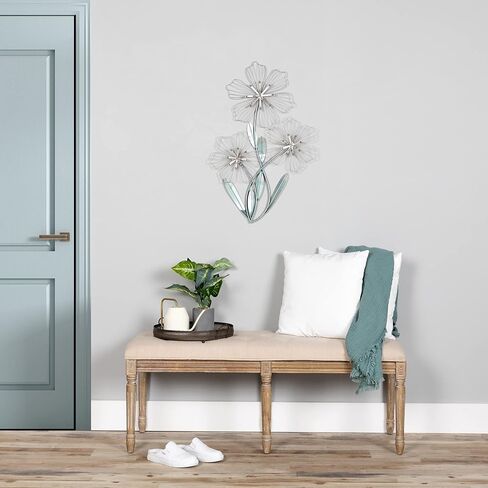 ديكور حائطي ثلاثي الزهور SHD0198 من ستراتون لديكور المنزل 18.50 عرضًا × 1.38 عمقًا × 30.00 ارتفاعًا، فضي وأزرق in Kuwait