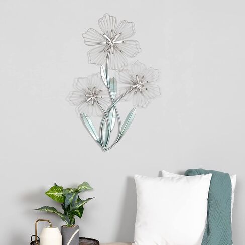 ديكور حائطي ثلاثي الزهور SHD0198 من ستراتون لديكور المنزل 18.50 عرضًا × 1.38 عمقًا × 30.00 ارتفاعًا، فضي وأزرق in Kuwait