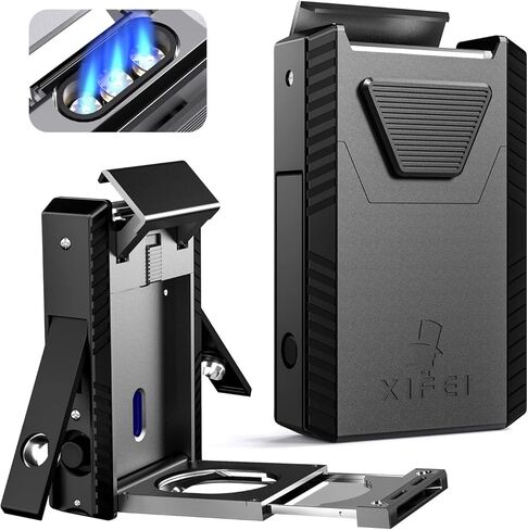 XIFEI Cigar Lighter Triple-Jet Flame, with Integrated Cigar Puncher and Double-Blade Cigar Cutter (Black) in Saudi Arabia