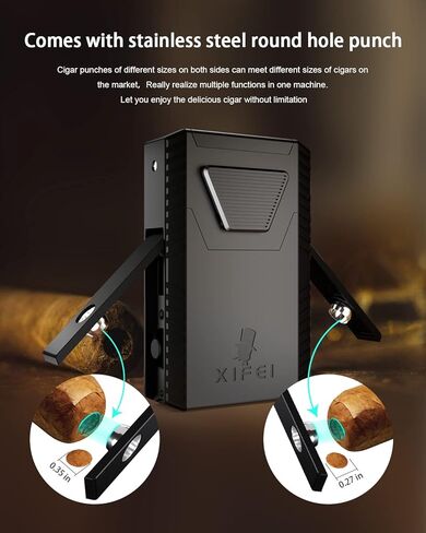 XIFEI Cigar Lighter Triple-Jet Flame, with Integrated Cigar Puncher and Double-Blade Cigar Cutter (Black) in Saudi Arabia