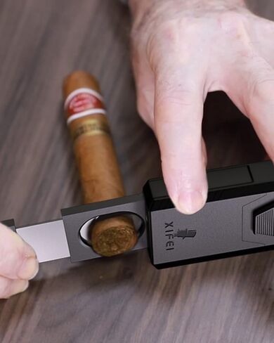 XIFEI Cigar Lighter Triple-Jet Flame, with Integrated Cigar Puncher and Double-Blade Cigar Cutter (Black) in Saudi Arabia