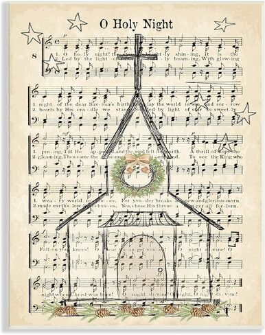 Stupell Industries Festive Winter Church Holy Night Musical Script, Designed by Andi Metz Wall Plaque, 10 x 15, Tan in Kuwait