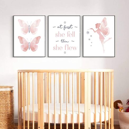 TIICA 3 Pcs Pink Butterflies Nursery Wall Art Prints, Unframed Watercolor Baby Girl Inspirational Quote Wall Decor Artwork, 8"X10" in Saudi Arabia