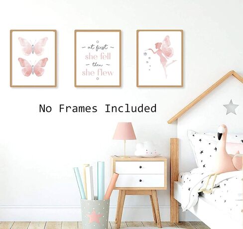 TIICA 3 Pcs Pink Butterflies Nursery Wall Art Prints, Unframed Watercolor Baby Girl Inspirational Quote Wall Decor Artwork, 8"X10" in Saudi Arabia