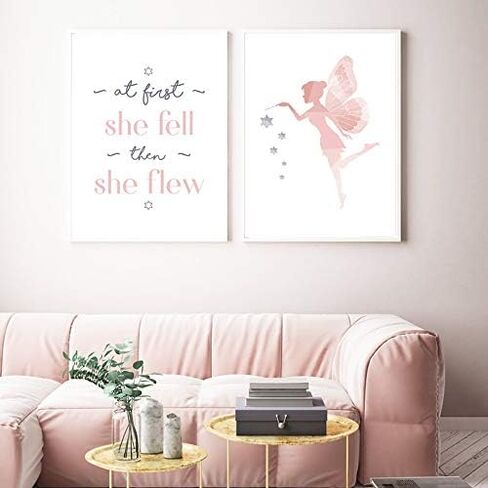 TIICA 3 Pcs Pink Butterflies Nursery Wall Art Prints, Unframed Watercolor Baby Girl Inspirational Quote Wall Decor Artwork, 8"X10" in Saudi Arabia