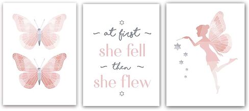 TIICA 3 Pcs Pink Butterflies Nursery Wall Art Prints, Unframed Watercolor Baby Girl Inspirational Quote Wall Decor Artwork, 8"X10" in Saudi Arabia