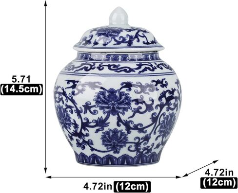 برطمان زنجبيل صيني مع غطاء بنمط عتيق من جينغدتشن، ديكور منزلي ريترو ازرق وابيض من البورسلين مغطى بالسيراميك، نمط مينغ وتشينغ الصيني التقليدي (برطمان عام) in Kuwait