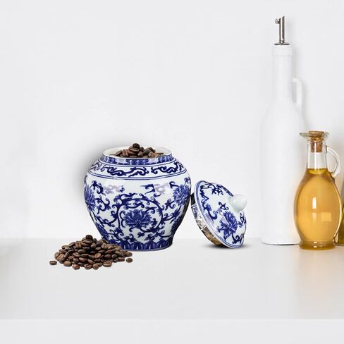 برطمان زنجبيل صيني مع غطاء بنمط عتيق من جينغدتشن، ديكور منزلي ريترو ازرق وابيض من البورسلين مغطى بالسيراميك، نمط مينغ وتشينغ الصيني التقليدي (برطمان عام) in Kuwait