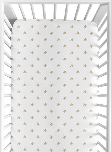 Gold and White Star Baby or Toddler Fitted Crib Sheet for Celestial Collection by Sweet Jojo Designs in Saudi Arabia