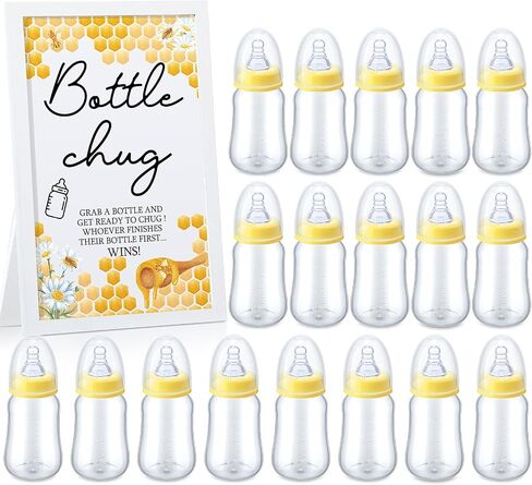 Roowest Bottle Chug Baby Shower Game Sign خشبية ديكور طاولة الألعاب 18 قطعة زجاجات أطفال 120 مل زجاجات حليب صغيرة زجاجات أطفال للعبة استحمام الطفل تكشف عن الجنس (الأوكالبتوس) in Kuwait