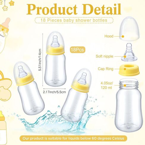 Roowest Bottle Chug Baby Shower Game Sign خشبية ديكور طاولة الألعاب 18 قطعة زجاجات أطفال 120 مل زجاجات حليب صغيرة زجاجات أطفال للعبة استحمام الطفل تكشف عن الجنس (الأوكالبتوس) in Kuwait