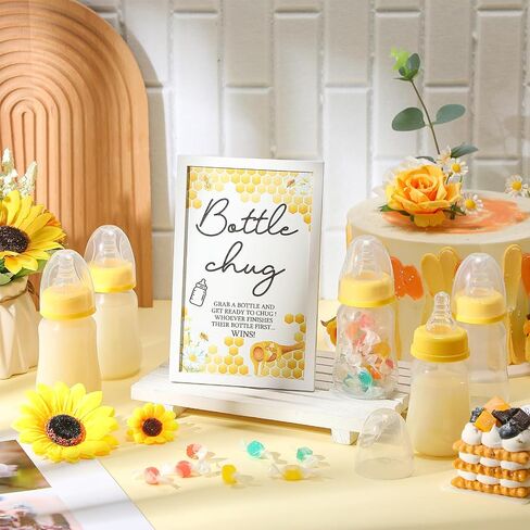 Roowest Bottle Chug Baby Shower Game Sign خشبية ديكور طاولة الألعاب 18 قطعة زجاجات أطفال 120 مل زجاجات حليب صغيرة زجاجات أطفال للعبة استحمام الطفل تكشف عن الجنس (الأوكالبتوس) in Kuwait