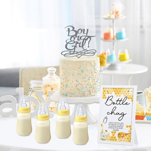 Roowest Bottle Chug Baby Shower Game Sign خشبية ديكور طاولة الألعاب 18 قطعة زجاجات أطفال 120 مل زجاجات حليب صغيرة زجاجات أطفال للعبة استحمام الطفل تكشف عن الجنس (الأوكالبتوس) in Kuwait
