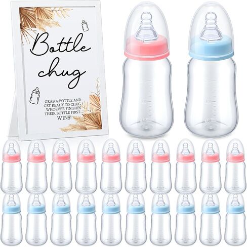 Roowest Bottle Chug Baby Shower Game Sign خشبية ديكور طاولة الألعاب 18 قطعة زجاجات أطفال 120 مل زجاجات حليب صغيرة زجاجات أطفال للعبة استحمام الطفل تكشف عن الجنس (الأوكالبتوس) in Kuwait
