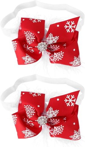 Lurrose Baby Girls Bowknot Headbands, 2Pcs Christmas Hair Bow Bands Elastic Headwraps with Snowflake Decoration Accessories for Newborns Infant Toddler in Kuwait