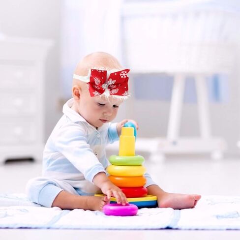 Lurrose Baby Girls Bowknot Headbands, 2Pcs Christmas Hair Bow Bands Elastic Headwraps with Snowflake Decoration Accessories for Newborns Infant Toddler in Kuwait