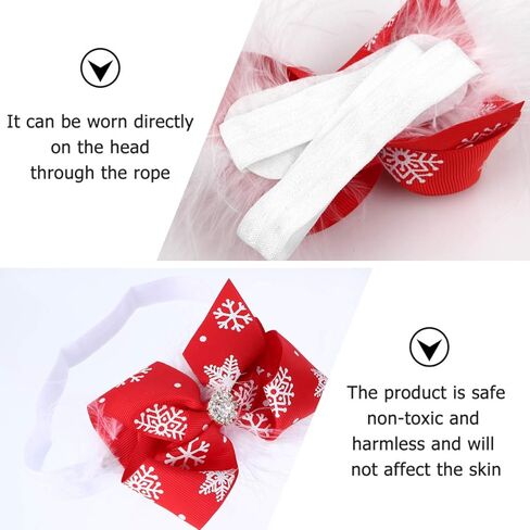 Lurrose Baby Girls Bowknot Headbands, 2Pcs Christmas Hair Bow Bands Elastic Headwraps with Snowflake Decoration Accessories for Newborns Infant Toddler in Kuwait