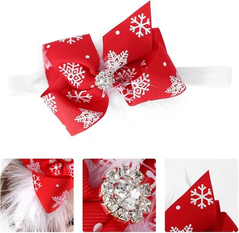Lurrose Baby Girls Bowknot Headbands, 2Pcs Christmas Hair Bow Bands Elastic Headwraps with Snowflake Decoration Accessories for Newborns Infant Toddler in Kuwait
