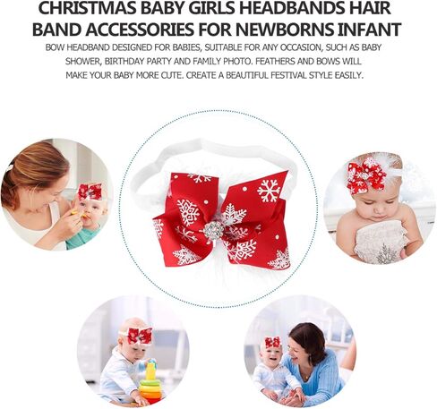 Lurrose Baby Girls Bowknot Headbands, 2Pcs Christmas Hair Bow Bands Elastic Headwraps with Snowflake Decoration Accessories for Newborns Infant Toddler in Kuwait