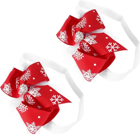 Lurrose Baby Girls Bowknot Headbands, 2Pcs Christmas Hair Bow Bands Elastic Headwraps with Snowflake Decoration Accessories for Newborns Infant Toddler in Kuwait