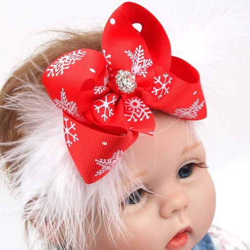 Lurrose Baby Girls Bowknot Headbands, 2Pcs Christmas Hair Bow Bands Elastic Headwraps with Snowflake Decoration Accessories for Newborns Infant Toddler in Kuwait