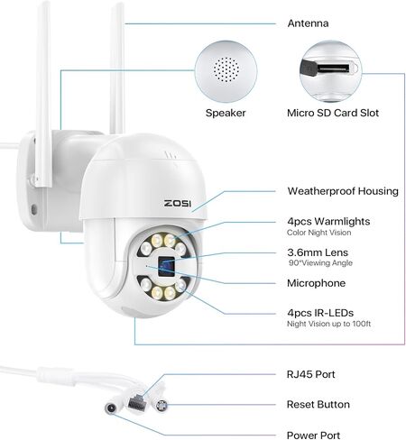ZOSI H.265+ 1080p نظام كاميرا أمان 16 قناة، ومسجل DVR 16 قناة مع محرك أقراص ثابتة 2 تيرابايت و12 × 1080 بكسل كاميرا CCTV مقاومة للطقس في الهواء الطلق داخلي مع رؤية ليلية 80 قدمًا، وتنبيهات الحركة in Kuwait