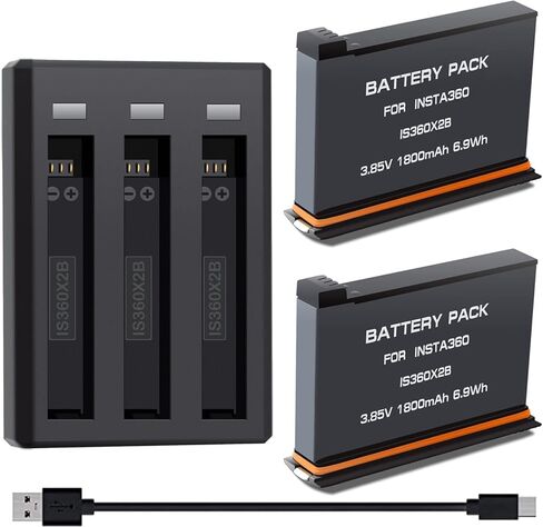 استبدال BURFLO 1800 مللي أمبير في الساعة لبطارية Insta360 ONE X2 القابلة لإعادة الشحن (عبوتين) وشاحن USB سريع ثلاثي القنوات متوافق مع ملحقات البطارية والشاحن الأصلية Insta360 ONE X2 (البطارية غير مقاومة للماء) in Kuwait
