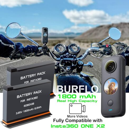 استبدال BURFLO 1800 مللي أمبير في الساعة لبطارية Insta360 ONE X2 القابلة لإعادة الشحن (عبوتين) وشاحن USB سريع ثلاثي القنوات متوافق مع ملحقات البطارية والشاحن الأصلية Insta360 ONE X2 (البطارية غير مقاومة للماء) in Kuwait