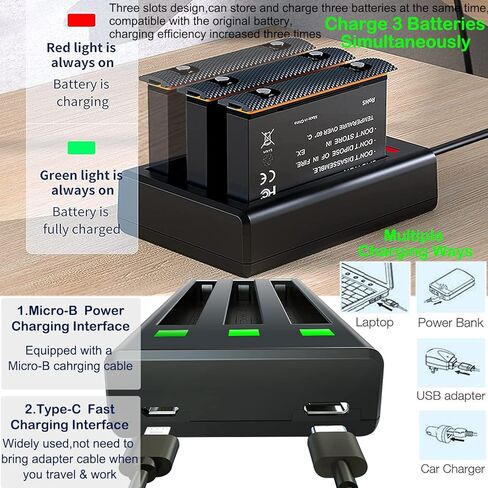 استبدال BURFLO 1800 مللي أمبير في الساعة لبطارية Insta360 ONE X2 القابلة لإعادة الشحن (عبوتين) وشاحن USB سريع ثلاثي القنوات متوافق مع ملحقات البطارية والشاحن الأصلية Insta360 ONE X2 (البطارية غير مقاومة للماء) in Kuwait