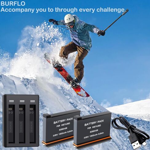 استبدال BURFLO 1800 مللي أمبير في الساعة لبطارية Insta360 ONE X2 القابلة لإعادة الشحن (عبوتين) وشاحن USB سريع ثلاثي القنوات متوافق مع ملحقات البطارية والشاحن الأصلية Insta360 ONE X2 (البطارية غير مقاومة للماء) in Kuwait