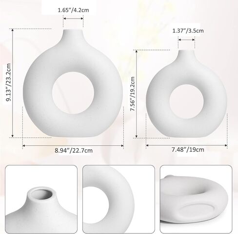 مزهريات السيراميك Hyindoor مجموعة من 2 - مزهريات زهرة مجوفة بيضاء لديكور المنزل، نمط الحد الأدنى الشمال المزهريات العصرية بوهو لحفلات الزفاف عشاء طاولة حفلة معيشة مكتب غرفة نوم، هدية ديكور in Kuwait