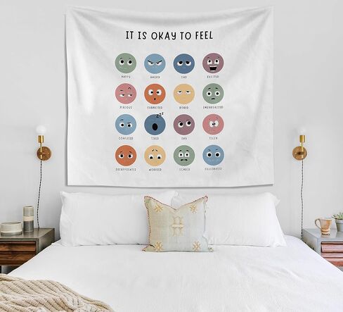 Kneibo Classroom Tapestry Wall Hanging - Mental Health Office Decor, Counseling Office Decor, Tapestry for Counseling Office, Feelings Tapestry 50x60 in Saudi Arabia
