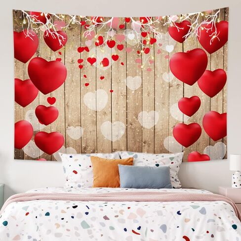 عيد الحب نسيج الجدار شنقا خمر ريفي الخشب النسيج الأحمر الحب القلب على خمر بلانك نسيج جدار الفن للأطفال غرفة المعيشة الهبي عطلة حزب الديكور ، 60 × 40 بوصة in Kuwait