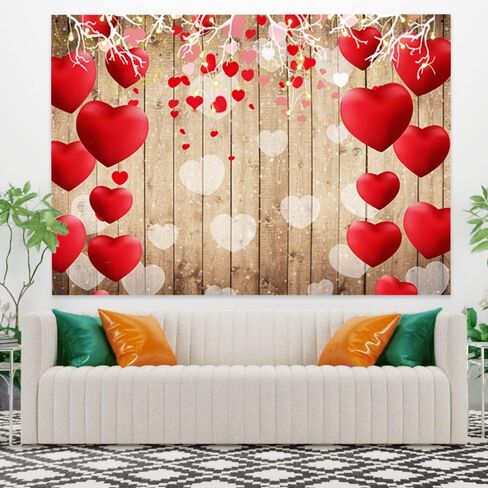 عيد الحب نسيج الجدار شنقا خمر ريفي الخشب النسيج الأحمر الحب القلب على خمر بلانك نسيج جدار الفن للأطفال غرفة المعيشة الهبي عطلة حزب الديكور ، 60 × 40 بوصة in Kuwait