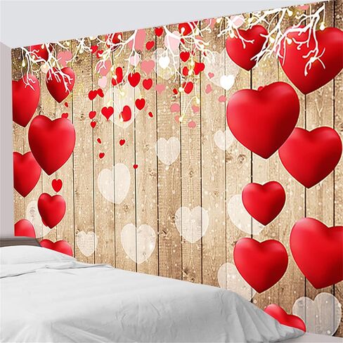 عيد الحب نسيج الجدار شنقا خمر ريفي الخشب النسيج الأحمر الحب القلب على خمر بلانك نسيج جدار الفن للأطفال غرفة المعيشة الهبي عطلة حزب الديكور ، 60 × 40 بوصة in Kuwait