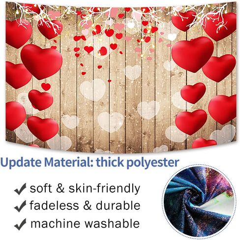 عيد الحب نسيج الجدار شنقا خمر ريفي الخشب النسيج الأحمر الحب القلب على خمر بلانك نسيج جدار الفن للأطفال غرفة المعيشة الهبي عطلة حزب الديكور ، 60 × 40 بوصة in Kuwait