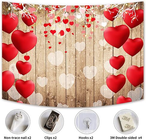 عيد الحب نسيج الجدار شنقا خمر ريفي الخشب النسيج الأحمر الحب القلب على خمر بلانك نسيج جدار الفن للأطفال غرفة المعيشة الهبي عطلة حزب الديكور ، 60 × 40 بوصة in Kuwait