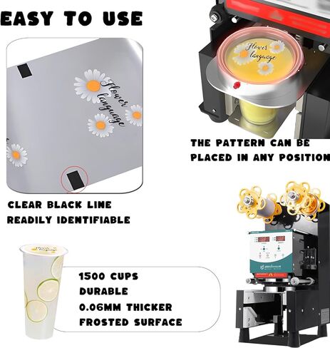 لفة تغليف اكواب من اويهيا، 90-105 ملم، 1500 كوب شفاف وسميك بفقاعات الشاي والفقاعات، غشاء محكم الغلق للاكواب البلاستيكية من البولي بروبيلين، الاكواب الورقية in Kuwait