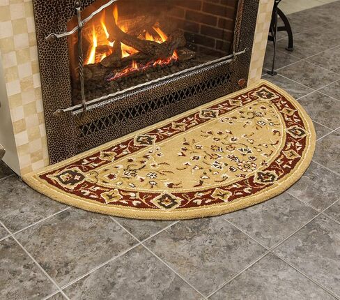 Beige Oriental Wool Hearth Rug, Half Round in Saudi Arabia