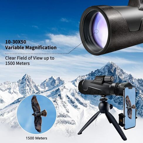 30x50 Monocular, Monocular Telescope for Smartphone, Portable Telescope, High Definition Handheld Telescope with Smartphone Holder & Adjustable Tripod, Monocular for Hunting Bird Watching in Kuwait