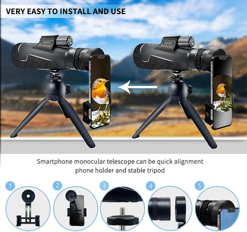 30x50 Monocular, Monocular Telescope for Smartphone, Portable Telescope, High Definition Handheld Telescope with Smartphone Holder & Adjustable Tripod, Monocular for Hunting Bird Watching in Kuwait