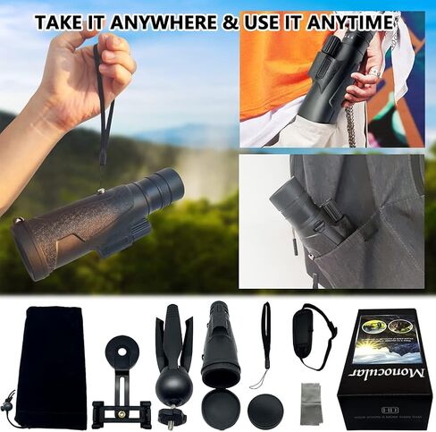 30x50 Monocular, Monocular Telescope for Smartphone, Portable Telescope, High Definition Handheld Telescope with Smartphone Holder & Adjustable Tripod, Monocular for Hunting Bird Watching in Kuwait