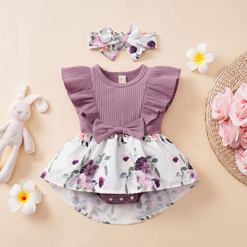 Tinypainter الوليد طفلة ملابس الرضع زهرة رومبير أكمام بذلة القوس الكبير ملابس الصيف 0-18 أشهر in Kuwait